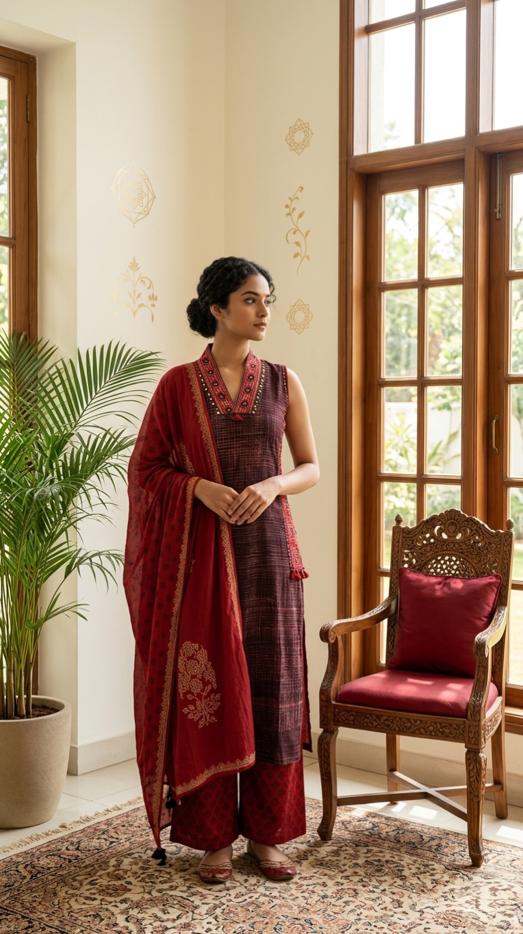 Women Multicolour Mirror Work Cotton Kurta Pant Dupatta Set
