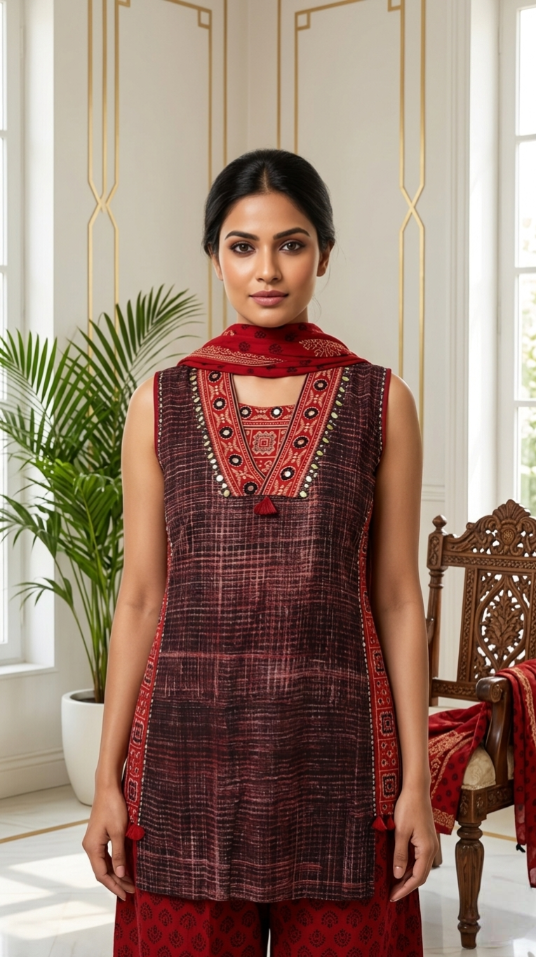 Women Multicolour Mirror Work Cotton Kurta Pant Dupatta Set