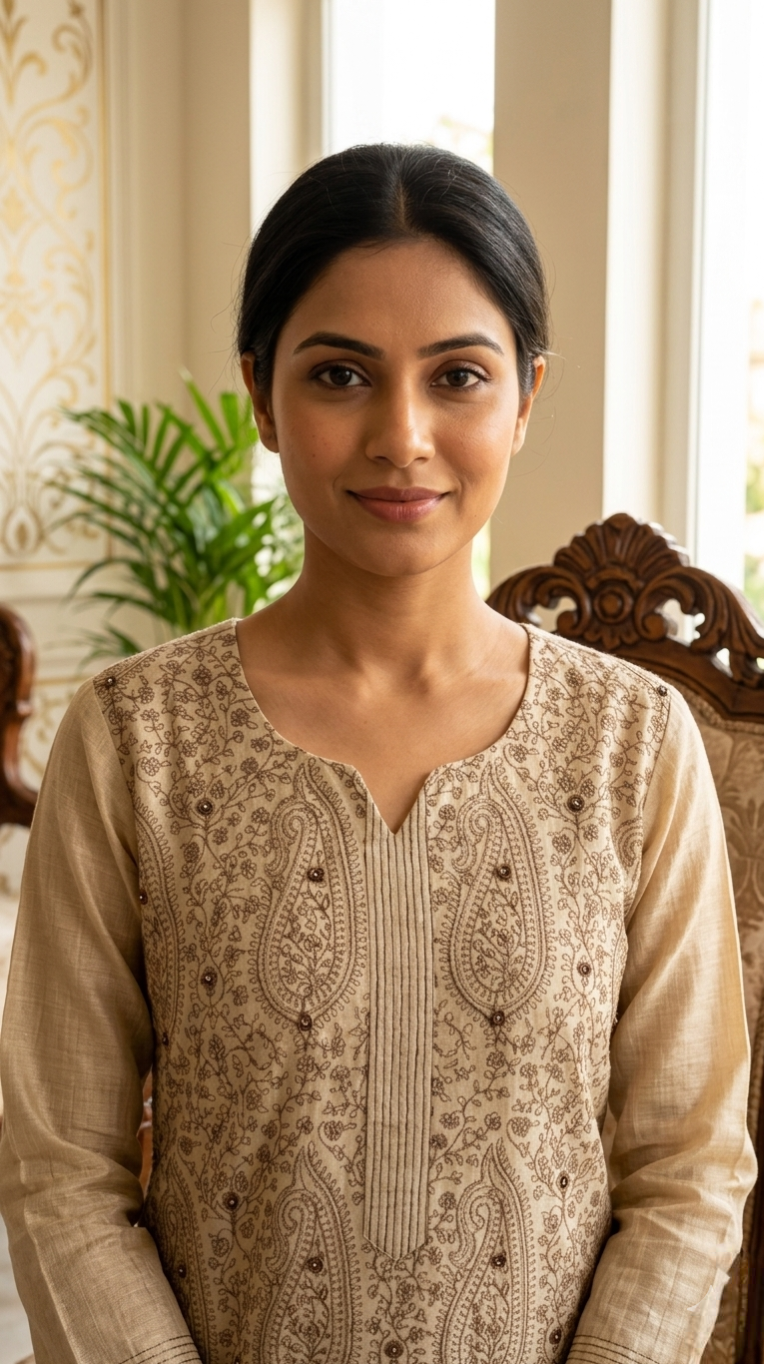 Women Beige Thread Work Chanderi Silk Kurta Pant Dupatta Set