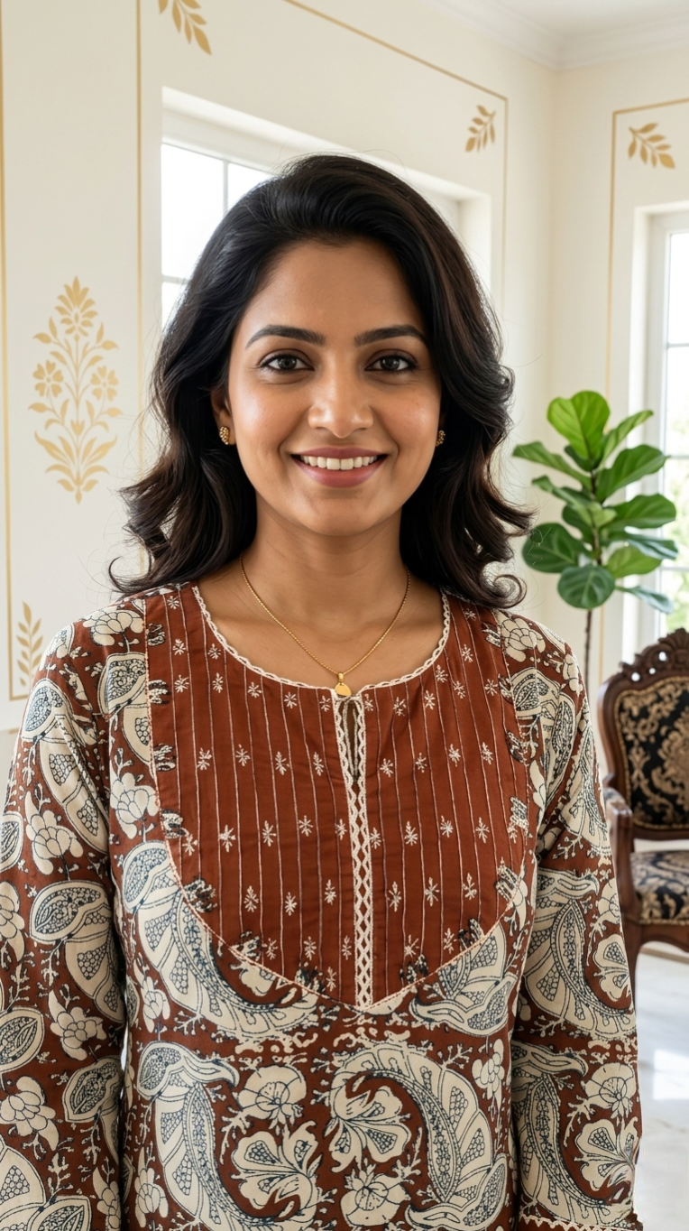 Women Brown Printed With Embroidered Cotton Kurta Pant Dupatta Set