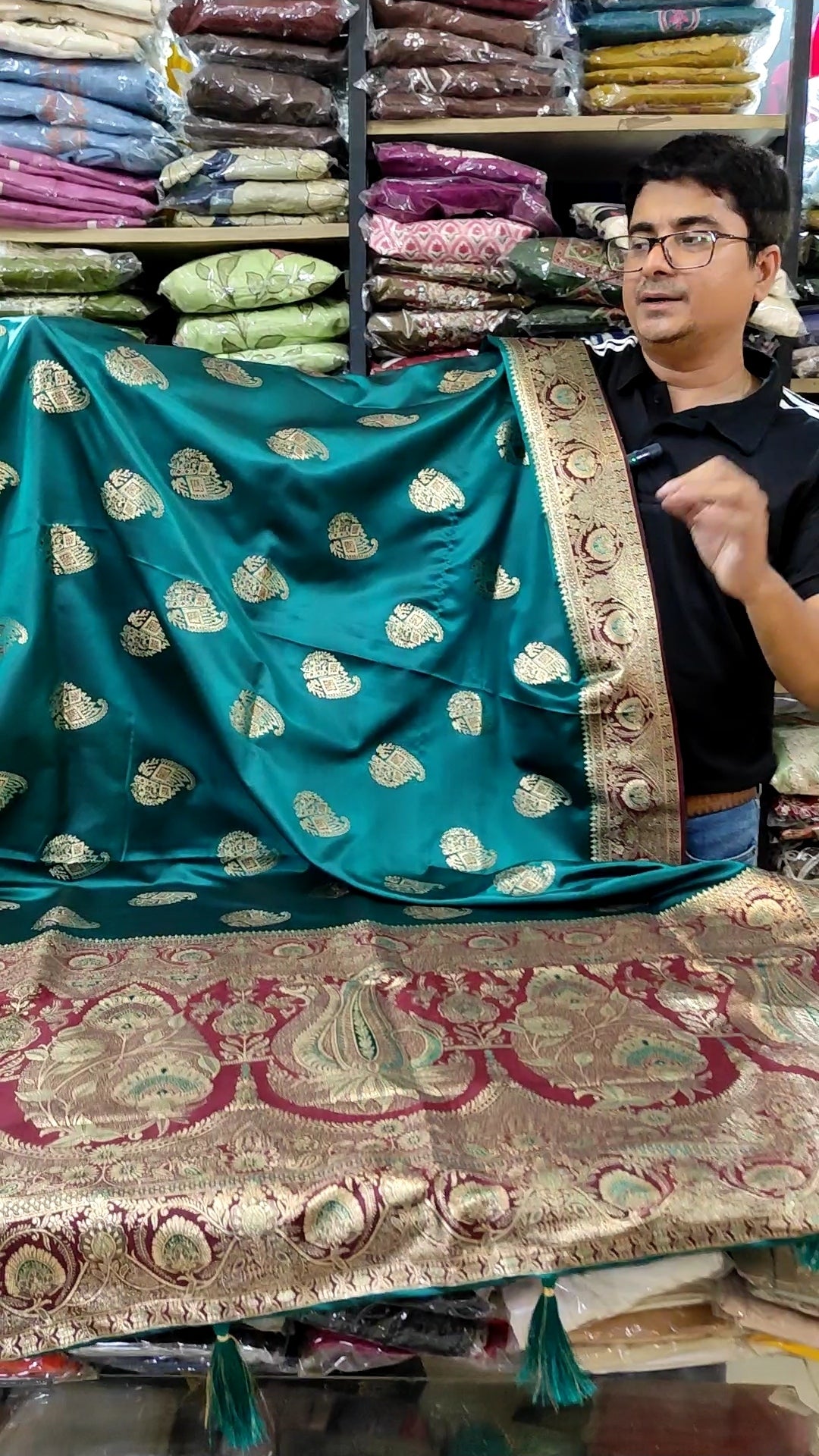 Banarasi Silk Saree | Teal Green Handwoven Zari Buti Saree with Meenakari Paisley Border & Blouse Piece | Indian Wedding & Festival Wear