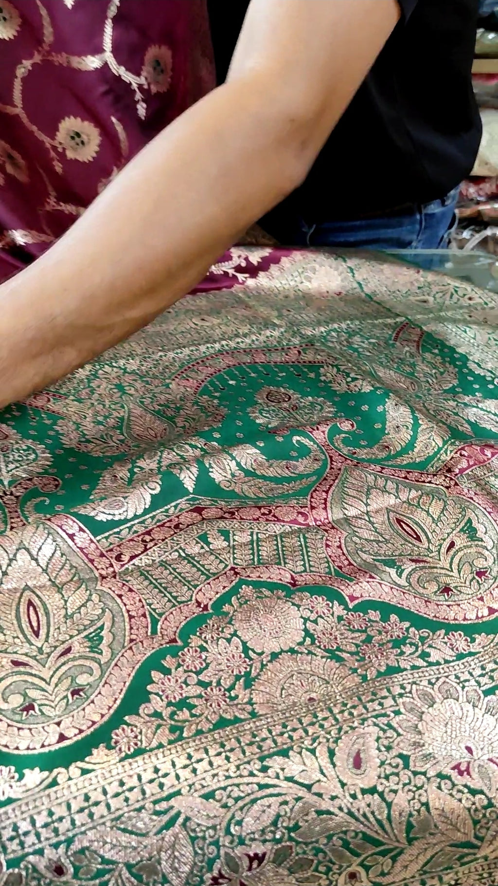 Banarasi Silk Saree | Wine Magenta Handwoven Zari Border Saree with Floral Meenakari Work & Blouse Piece | Indian Wedding & Festival Wear