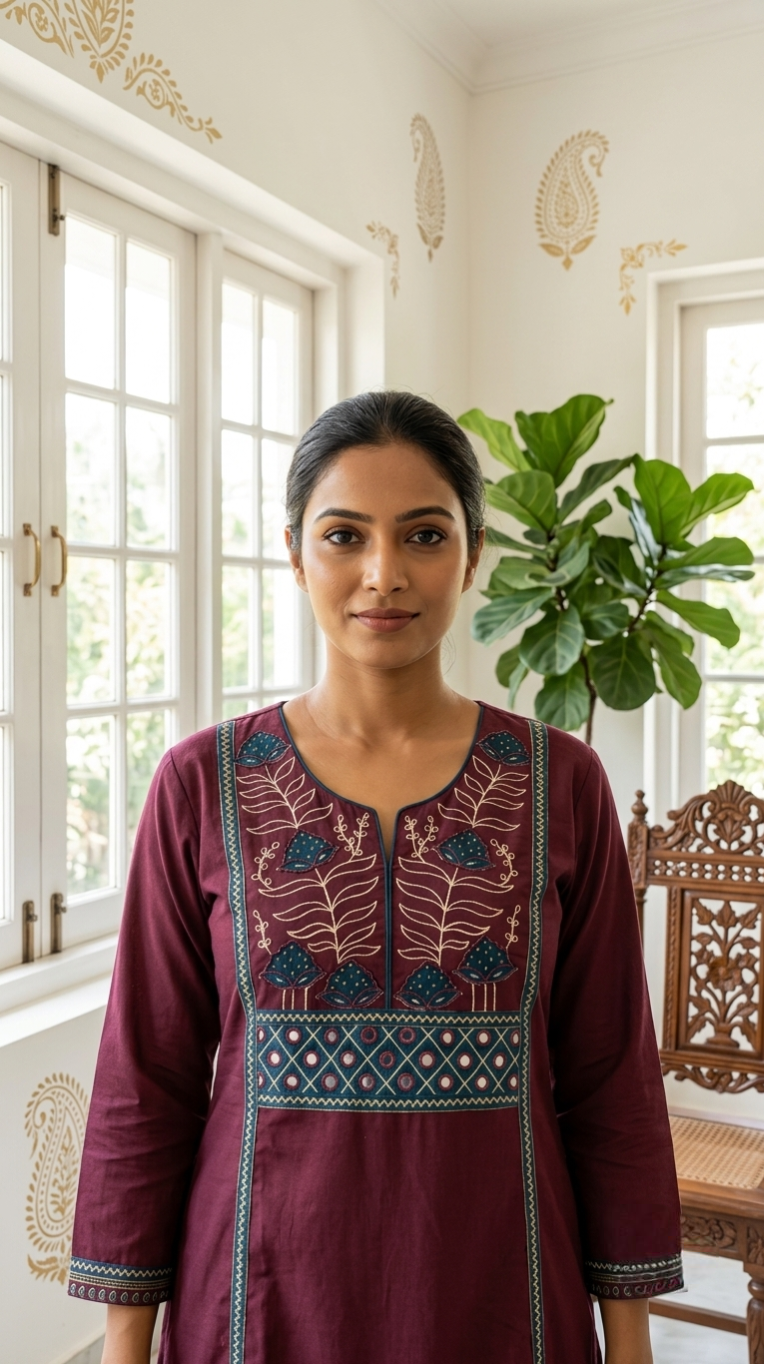 Women Purple Embroidered Cotton Kurta Pant Dupatta Set