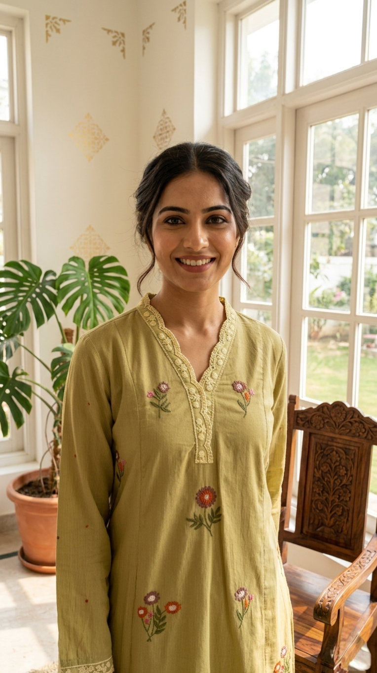 Women Pastel Green Embroidered Cotton Kurta Pant Dupatta Set