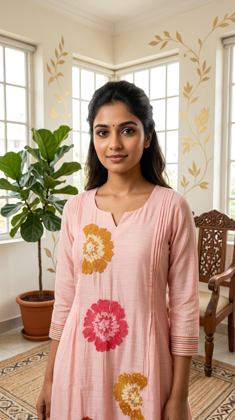 Women Pink Embroidered Cotton Silk Kurta Pant Dupatta Set