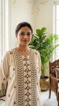 Women Off White Thread Embroidered Cotton Kurta Pant And Duppatta Set
