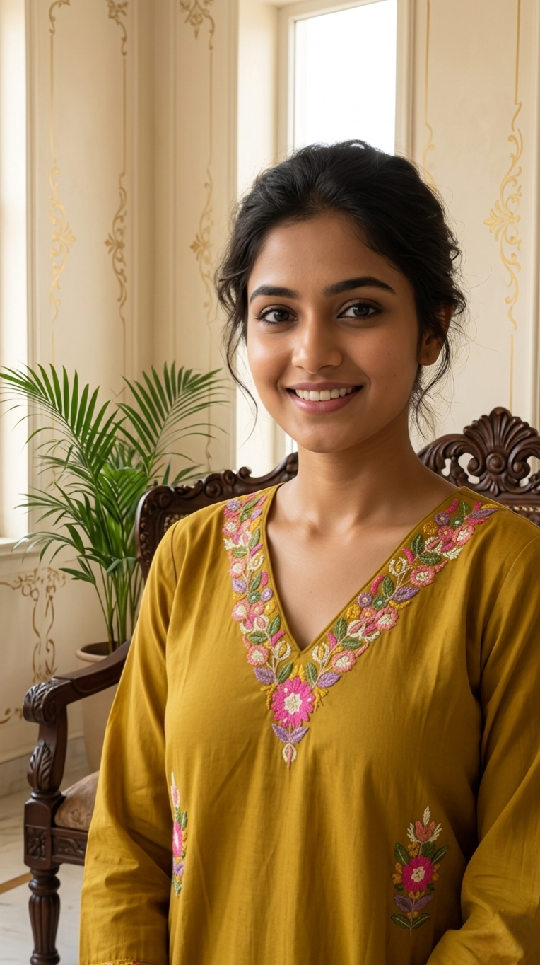 Women Mehandi Thread Work Cotton Kurta Pant Dupatta Set