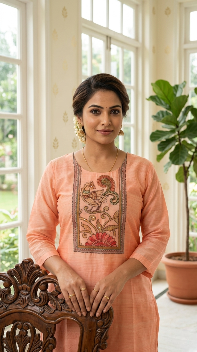 Women Orange Katha Stich Chanderi Silk Kurta Pant And Duppatta Set