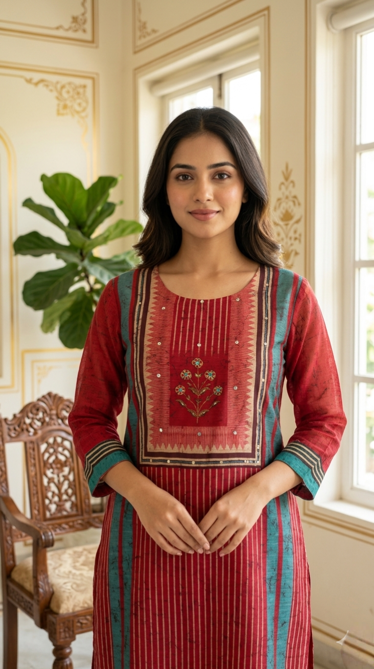 Women Multicoloured thread Embroidered Chanderi Silk Kurta Pant And Duppatta Set