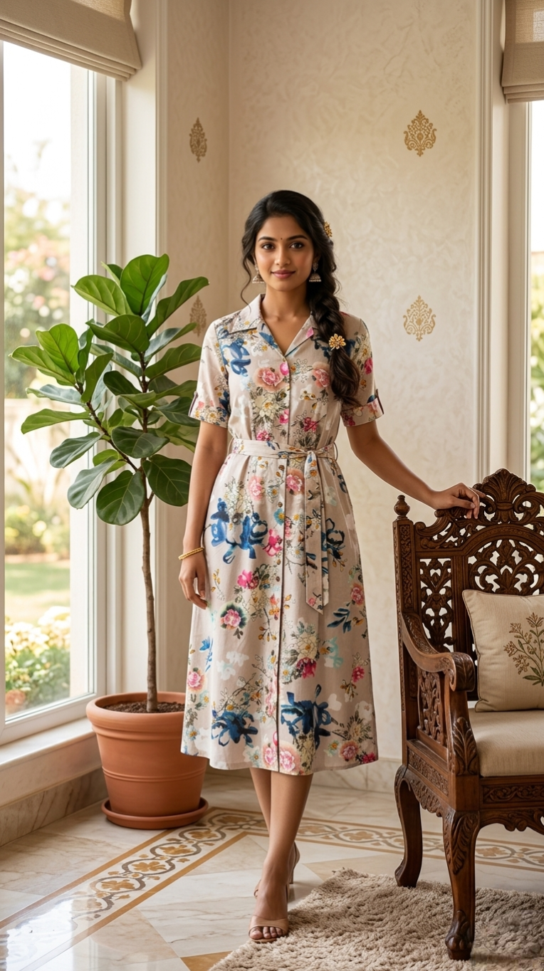 Women Multicolour Floral Printed Cotton Midi Dress