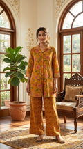 Women Mustard Yellow Embroidered Cotton Coord Set