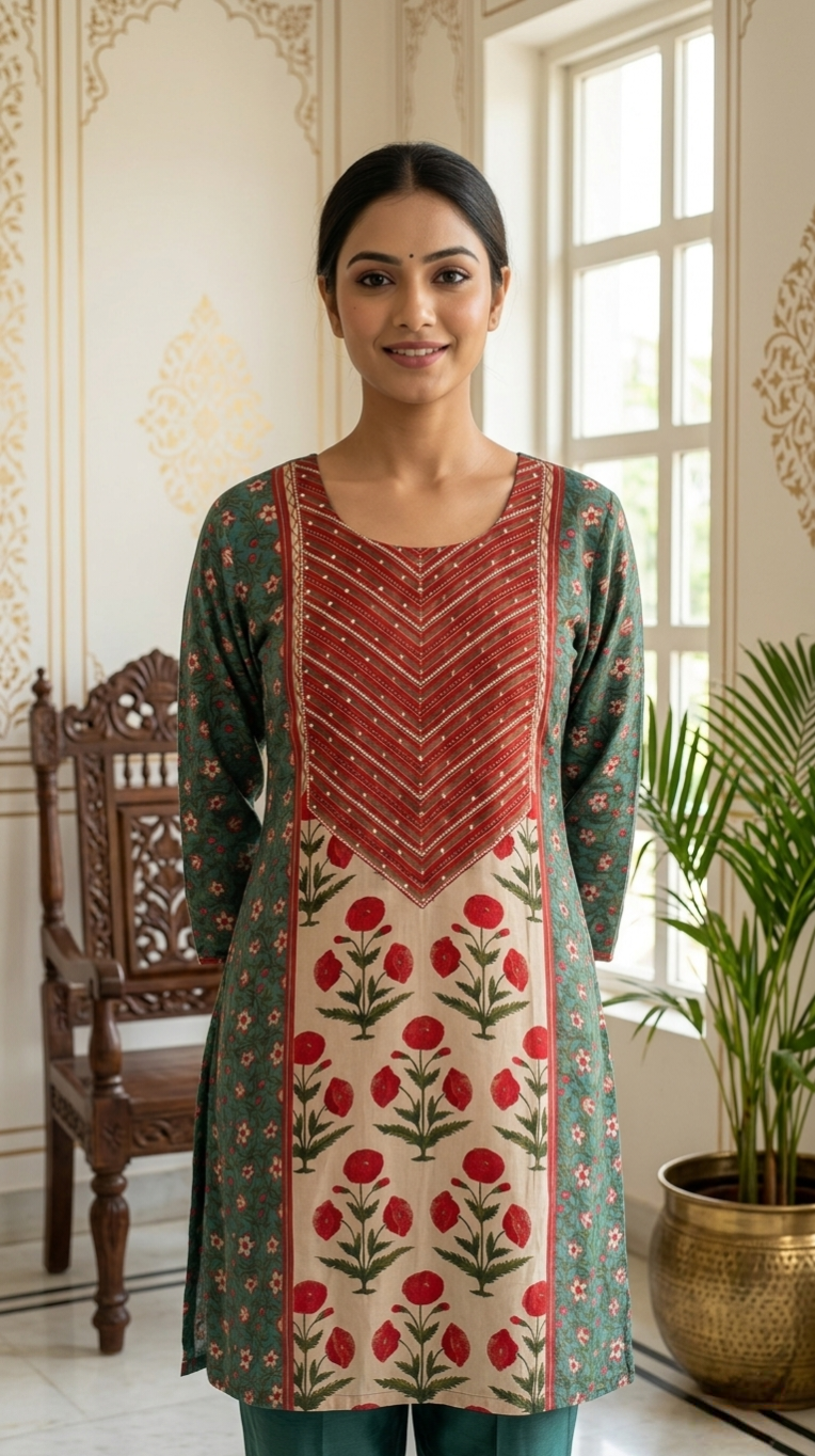 Women Multicolour Floral Printed With Beads Work Crepe Silk Kurta Pant Dupatta Set