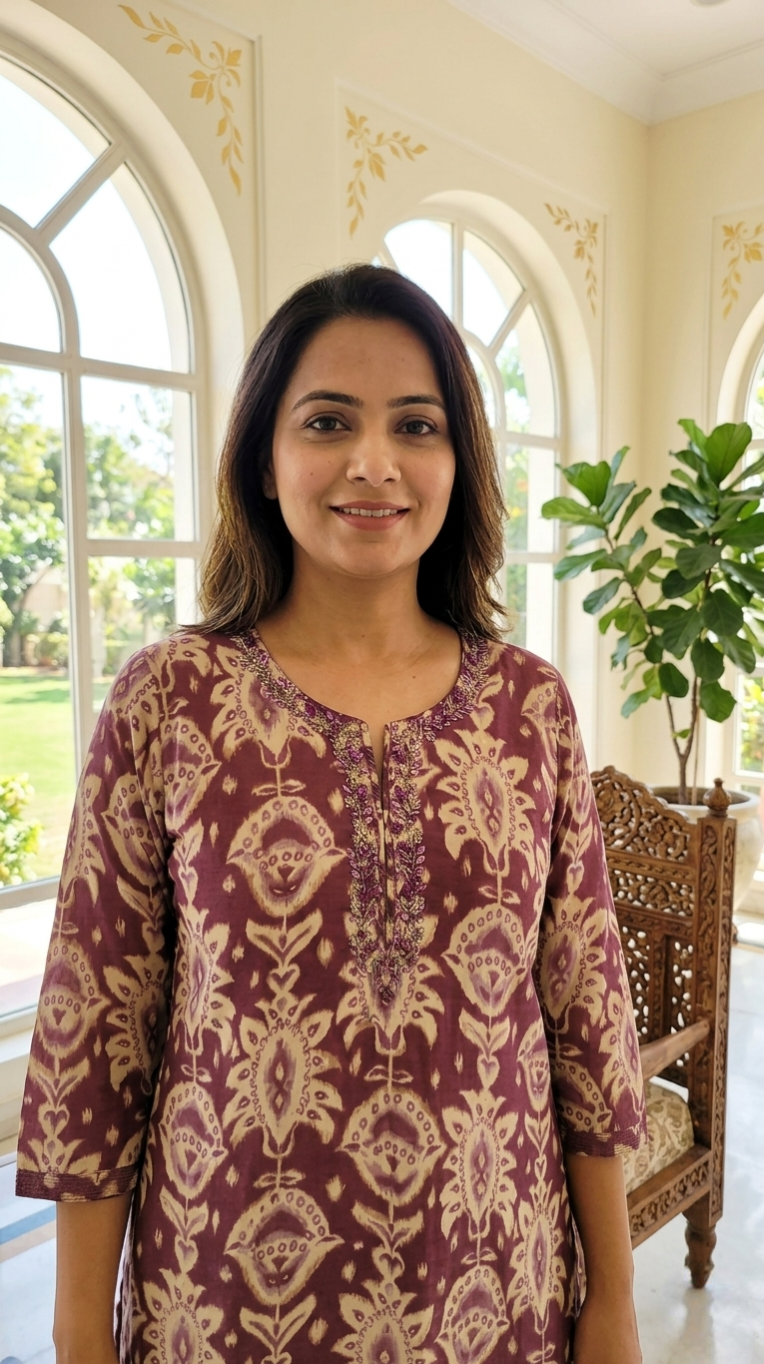 Women Wine Embroidered Muslin Silk Kurta Pant Dupatta Set