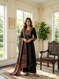 Women Black Floral Embroidery Anarkali Kurta Pant Dupatta Set
