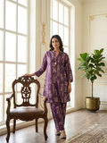 Women Purple Tribal Aztec Block Print Cotton Coord Set