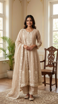 Women Onion Pink Chikankari Embroidery Cotton Silk Anarkali Kurta Pant Dupatta Set