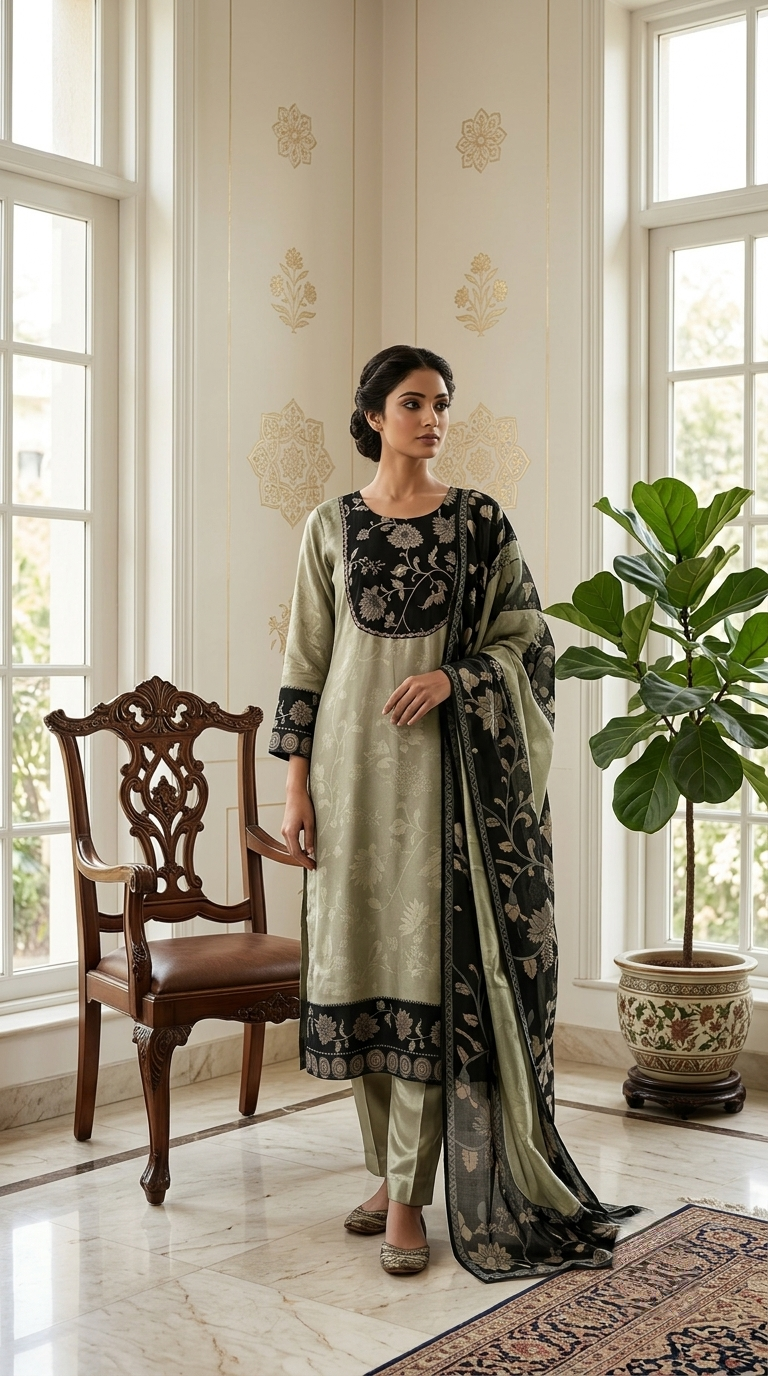 Women Grey Embroidered Crepe Silk Kurta Pant Dupatta Set