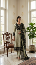 Women Grey Embroidered Crepe Silk Kurta Pant Dupatta Set