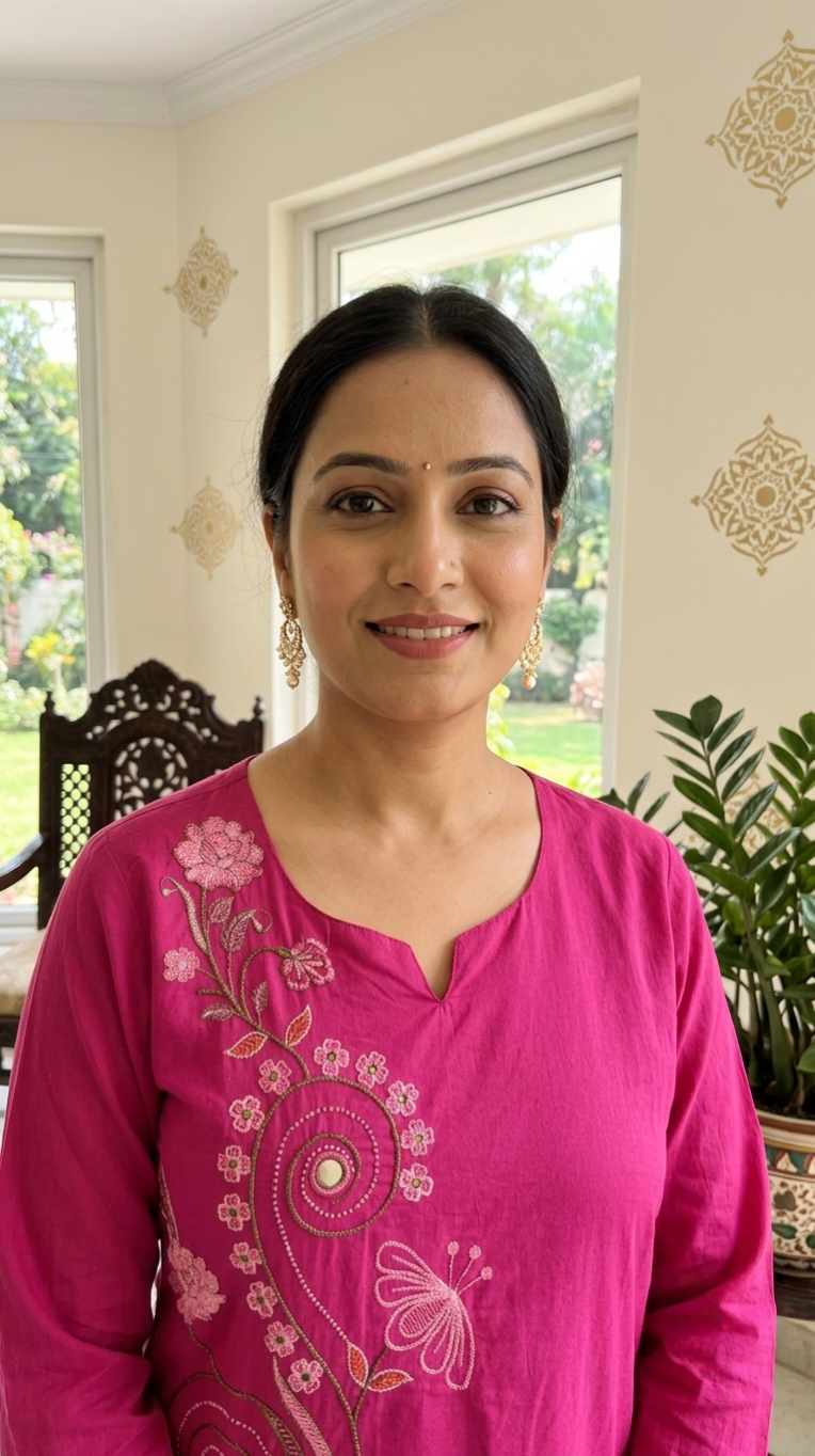 Women Pink Floral Embroidered Cotton Kurta Pant Dupatta Set