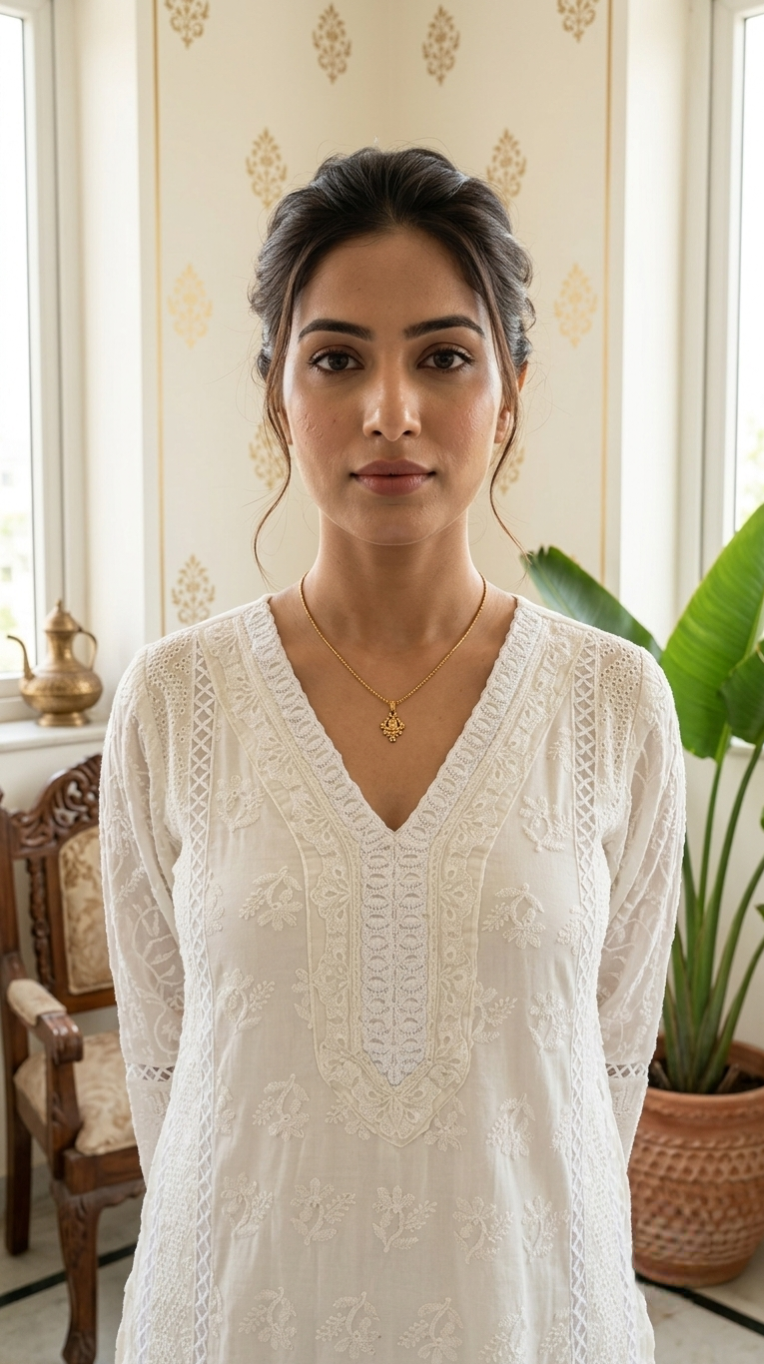 Women White Chikankari Embroidered Mul Cotton Kurta Pant Dupatta Set