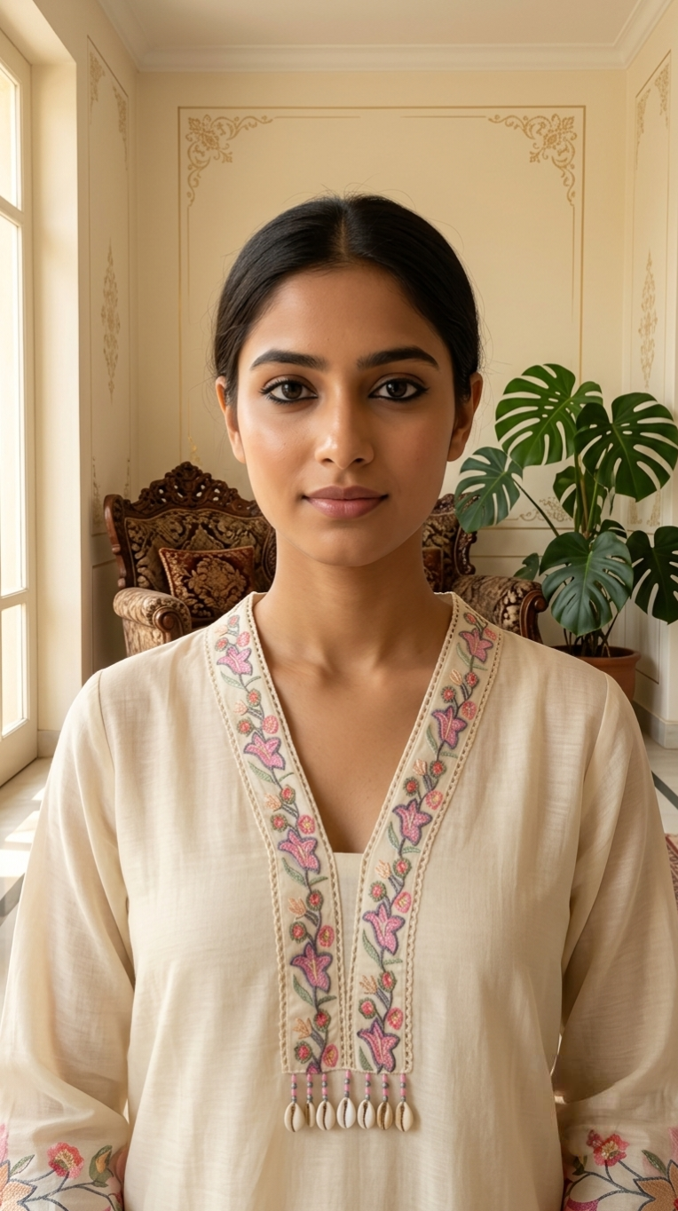 Women Off White Floral Thread Embroidered Cotton Kurta Pant Dupatta Set