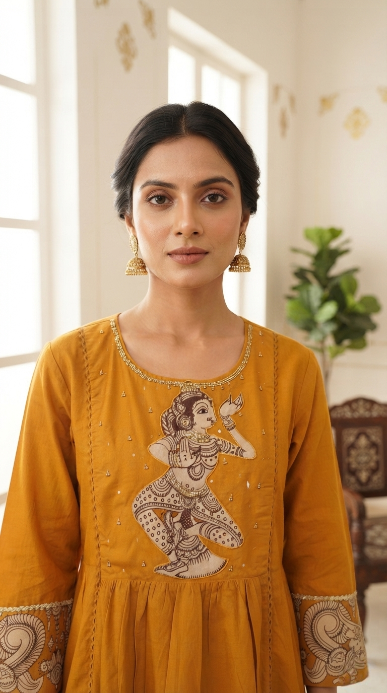 Women Yellow Embroidered Cotton Kurta Pant Dupatta