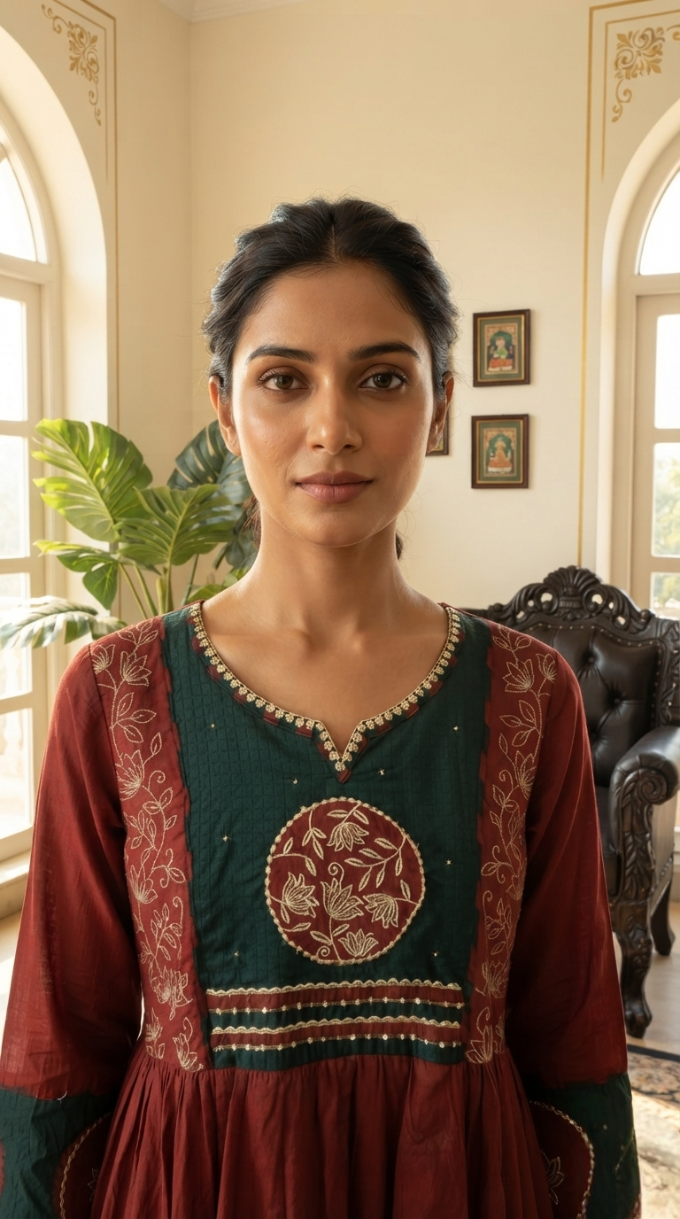 Women Maroon Embroidered Cotton Kurta Pant Dupatta