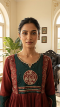 Women Maroon Embroidered Cotton Kurta Pant Dupatta
