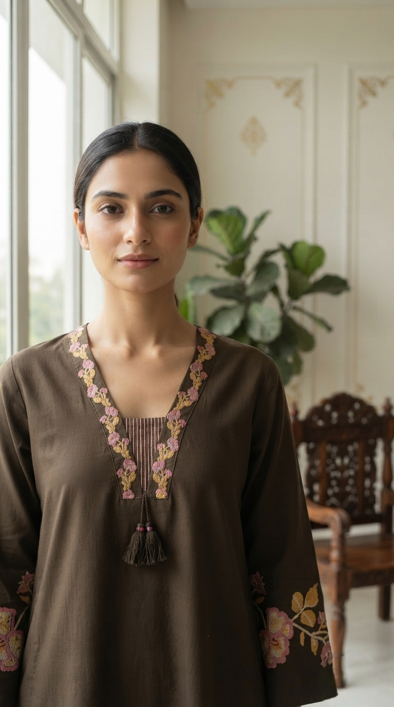 Women Mehndi Green Embroidered Cotton Kurta Pant Dupatta
