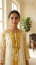 Women Yellow Embroidered Cotton Kurta Pant