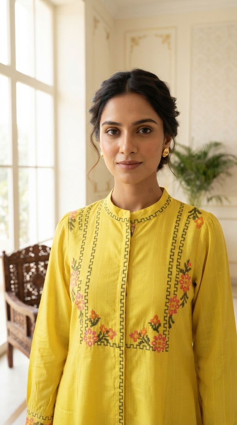Women Yellow Printed Cotton Long Dress