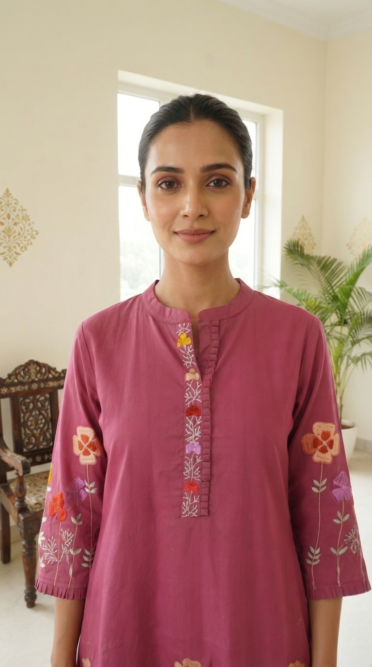 Women Pink Embroidered Cotton Dress