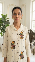 Women Cream Embroidered Cotton Dress