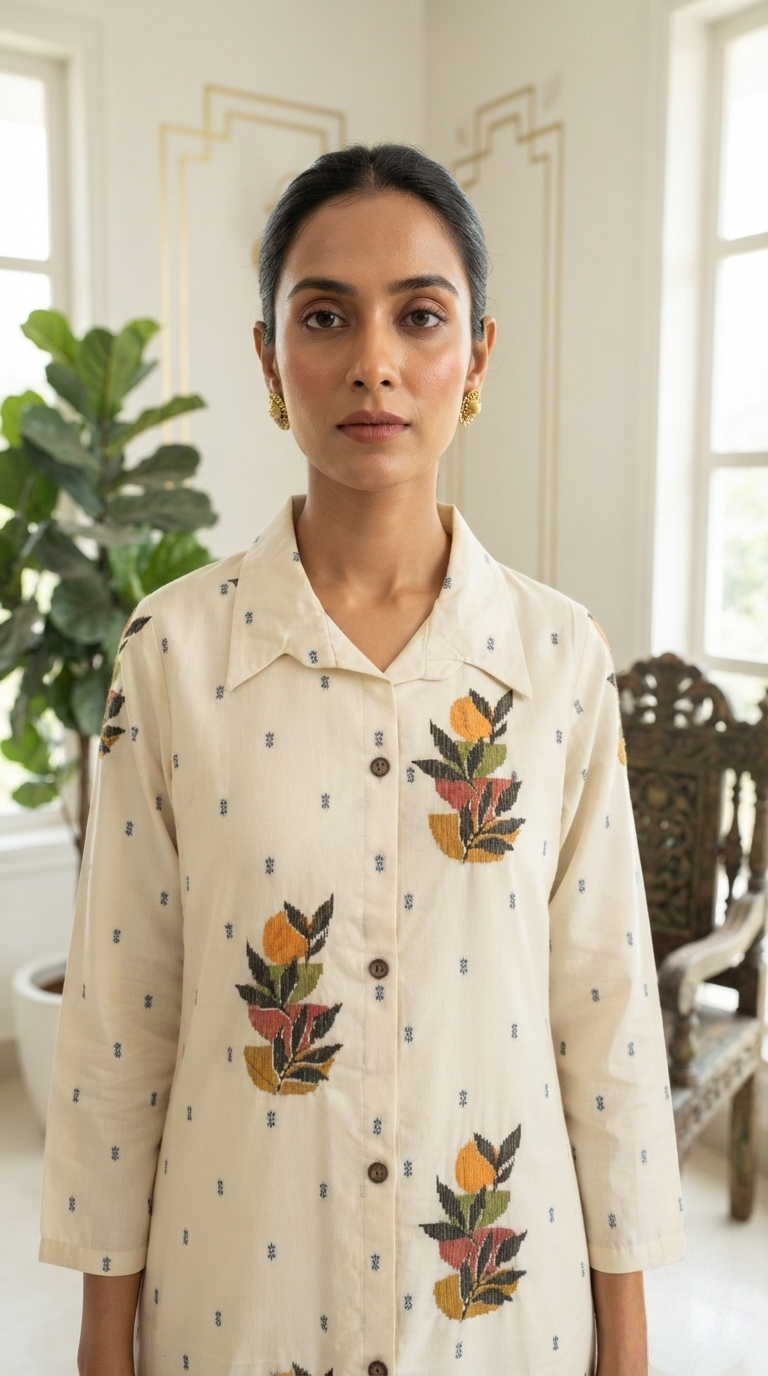 Women Cream Embroidered Cotton Dress