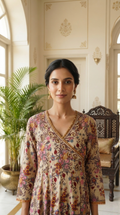 Women Beige Printed Cotton Kurta Pant Dupatta