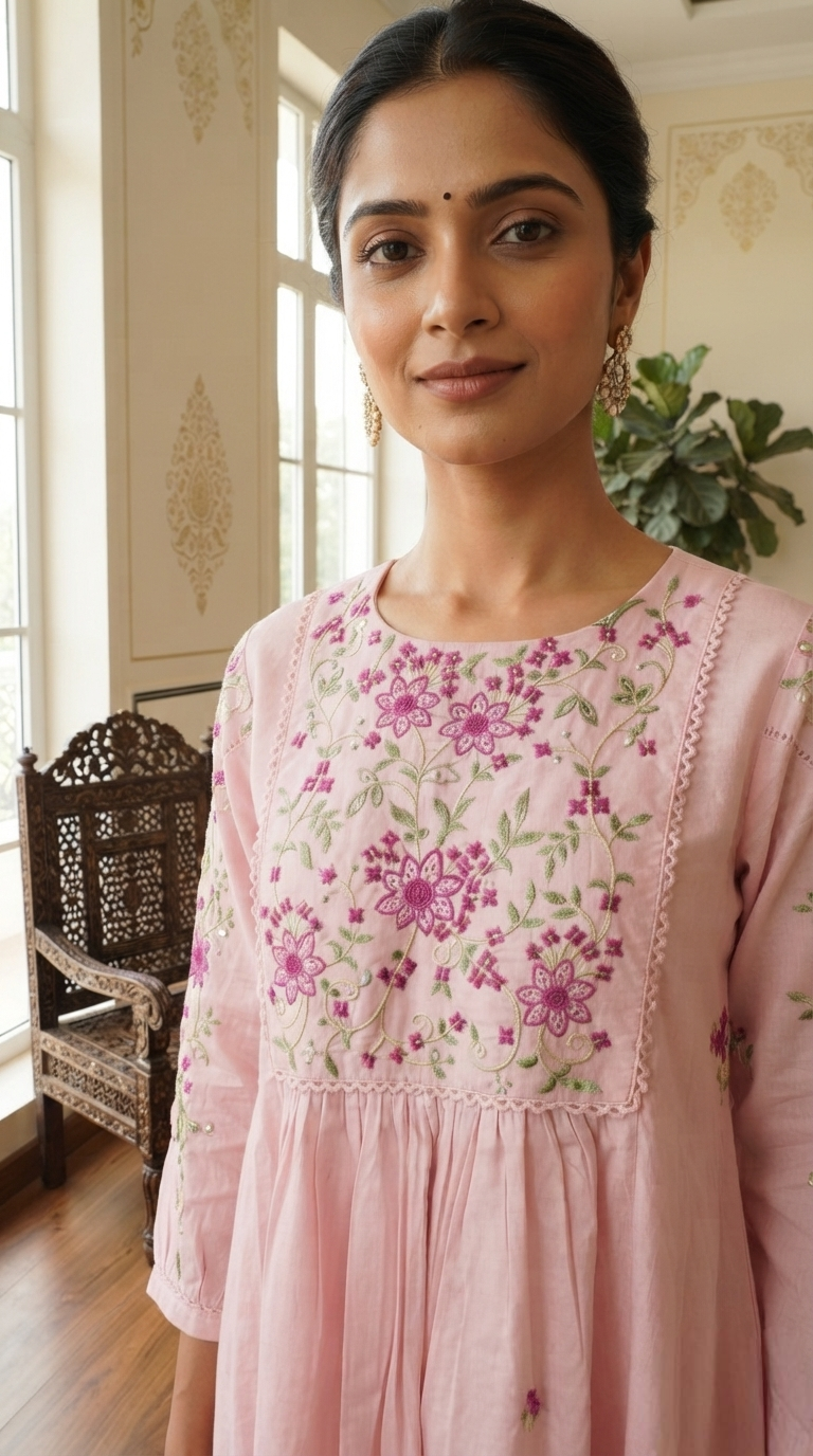 Women Pink Embroidered Cotton Kurta Pant Dupatta
