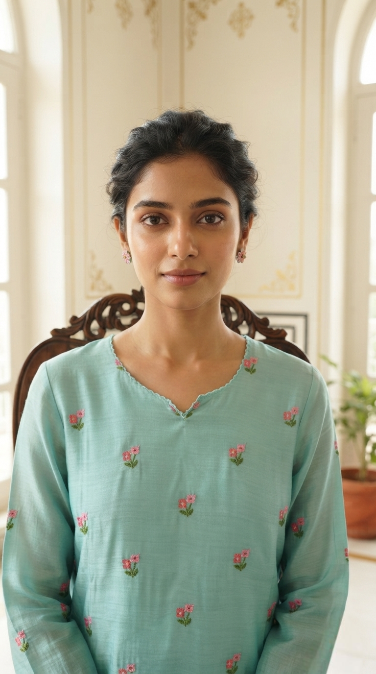 Women Blue Embroidered Cotton Kurta Pant Dupatta