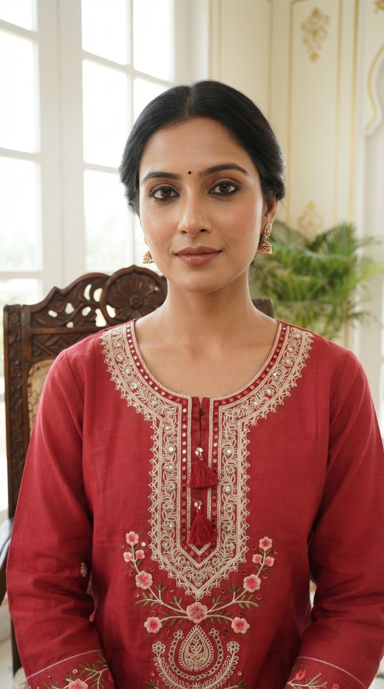Women Pink Embroidered Khadi Cotton Kurta Pant Dupatta