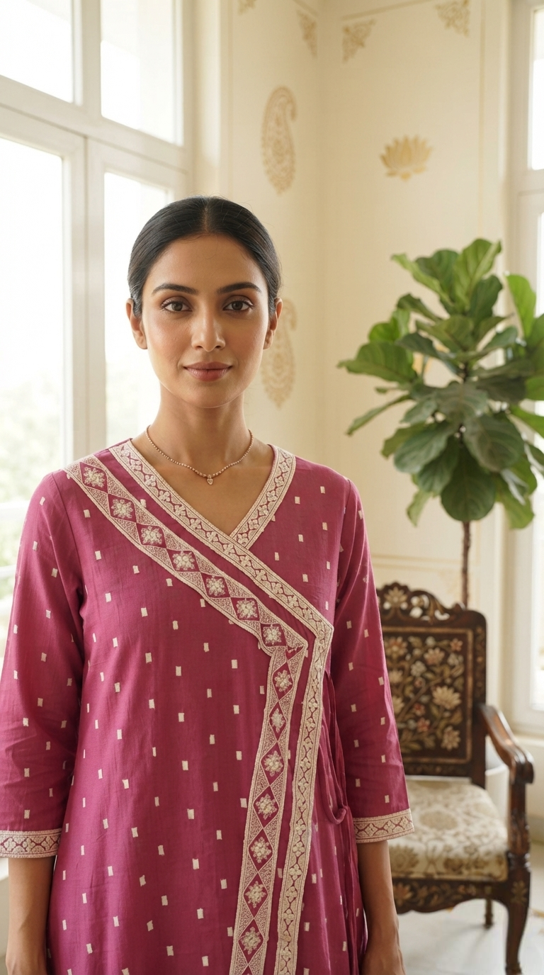 Women Pink Embroidered Cotton Kurta Only