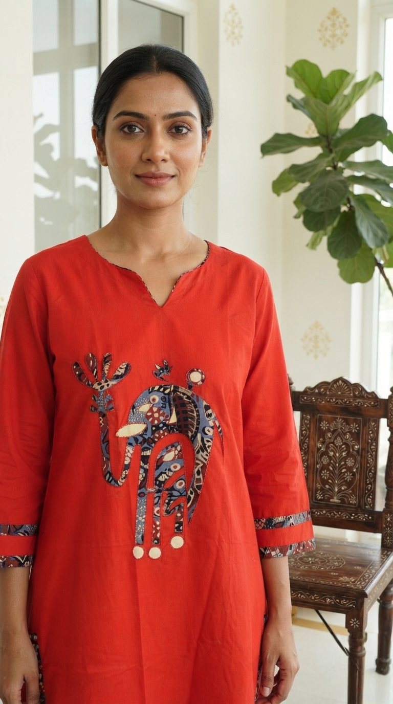 Women Orange Embroidered Cotton Kurta Pant Dupatta