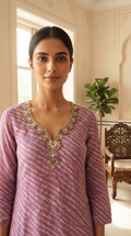 Lavender Zari Work Cotton kurta pant dupatta set for women - image 1