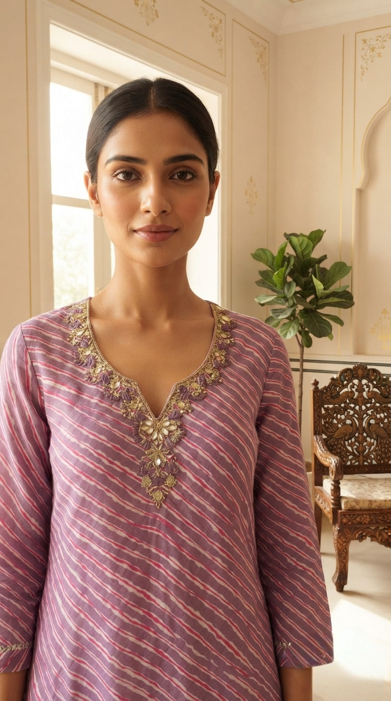 Women Lavender Zari Cotton Kurta Pant Dupatta