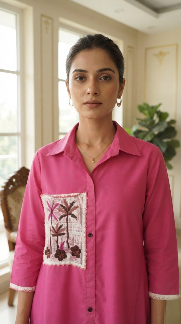 Women Pink Embroidered Cotton Long Dress