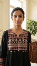 Women Black Embroidered Cotton Kurta Pant Dupatta