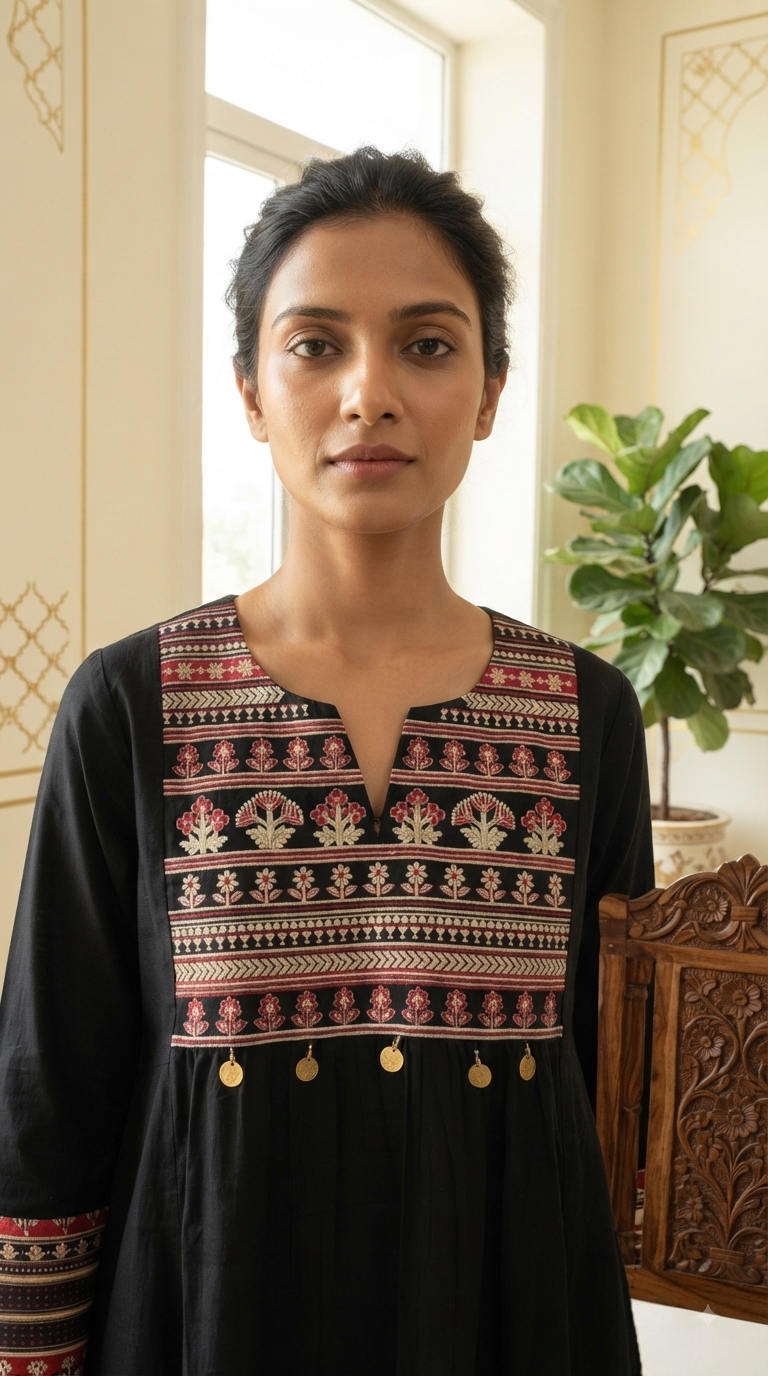 Women Black Embroidered Cotton Kurta Pant Dupatta