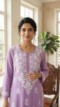 Women Lavender Chikankari Mul Cotton Kurta And Pant