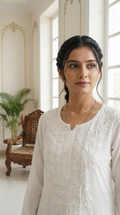 Women White Chikankari Mul Cotton Kurta And Pant