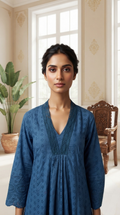 Women Blue Embroidered Shifli Cotton Kurta And Pant