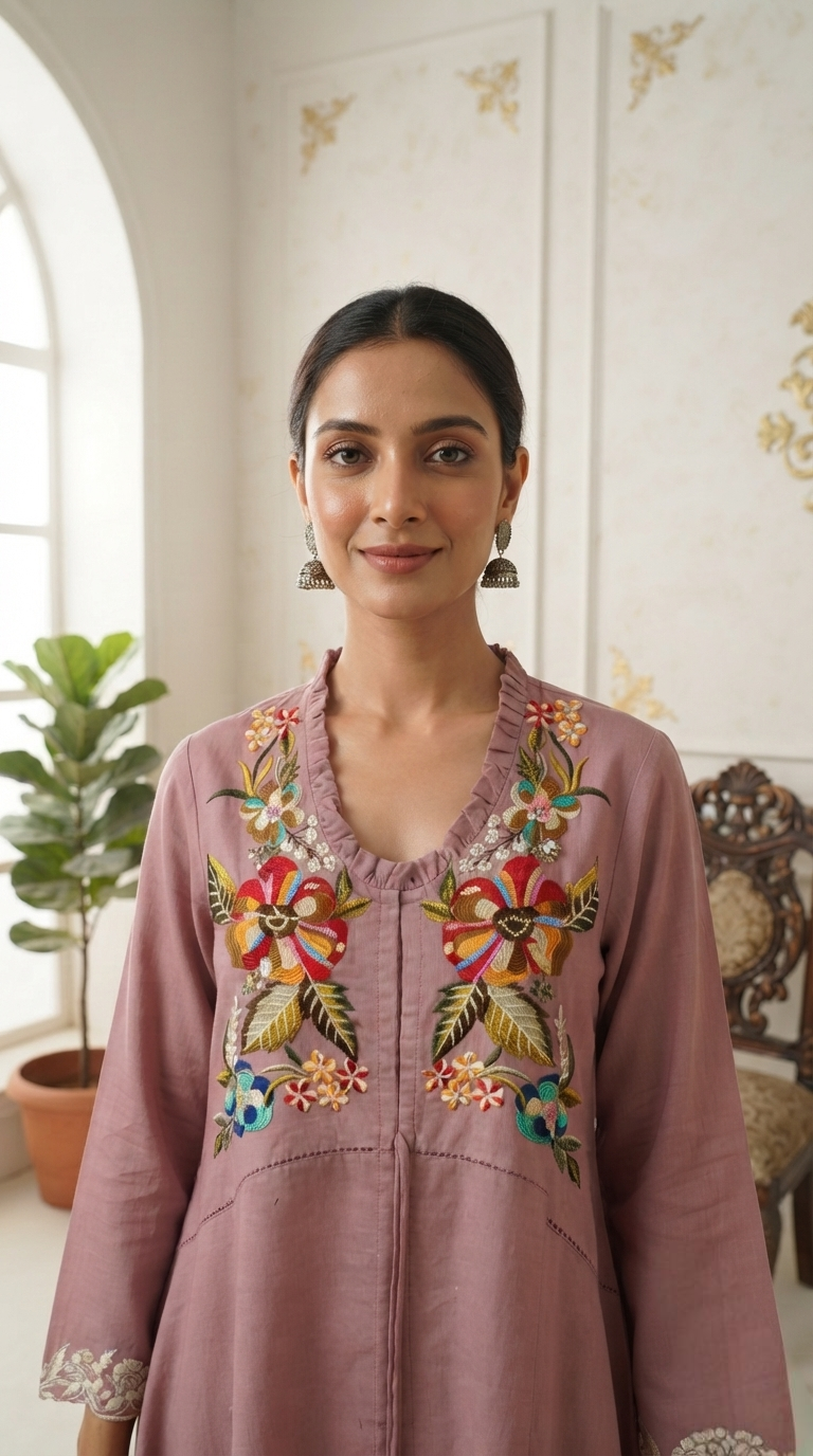 Women Purple Embroidered Cotton Cordset