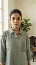 Women Green Stripes Cotton Kurta Only